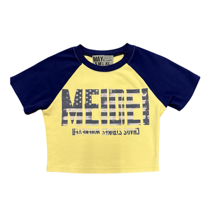 Pastel Yellow & Navy Blue Star spangled MEIDEI Crop Top